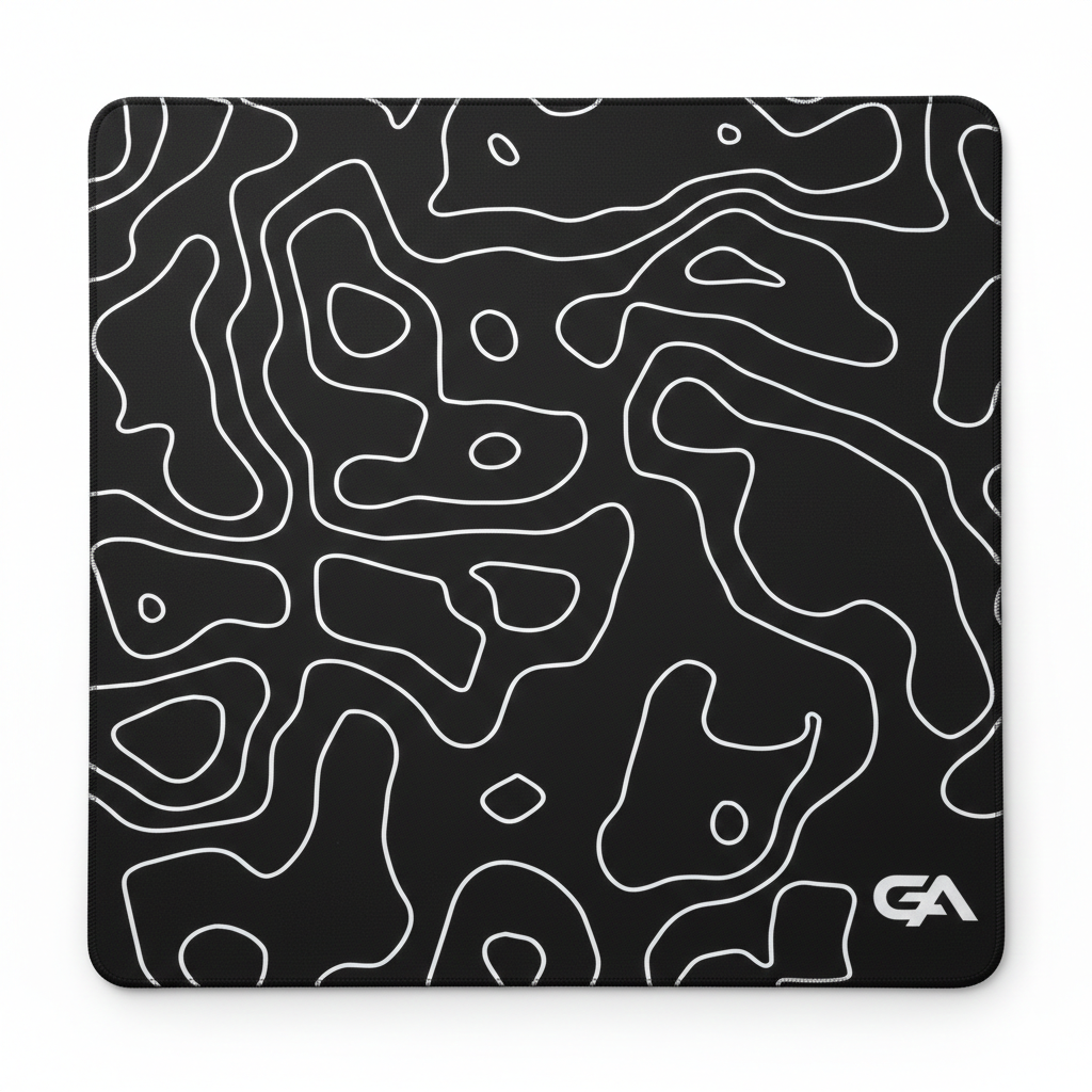 Black mouse pad with white line pattern and 'GA' logo