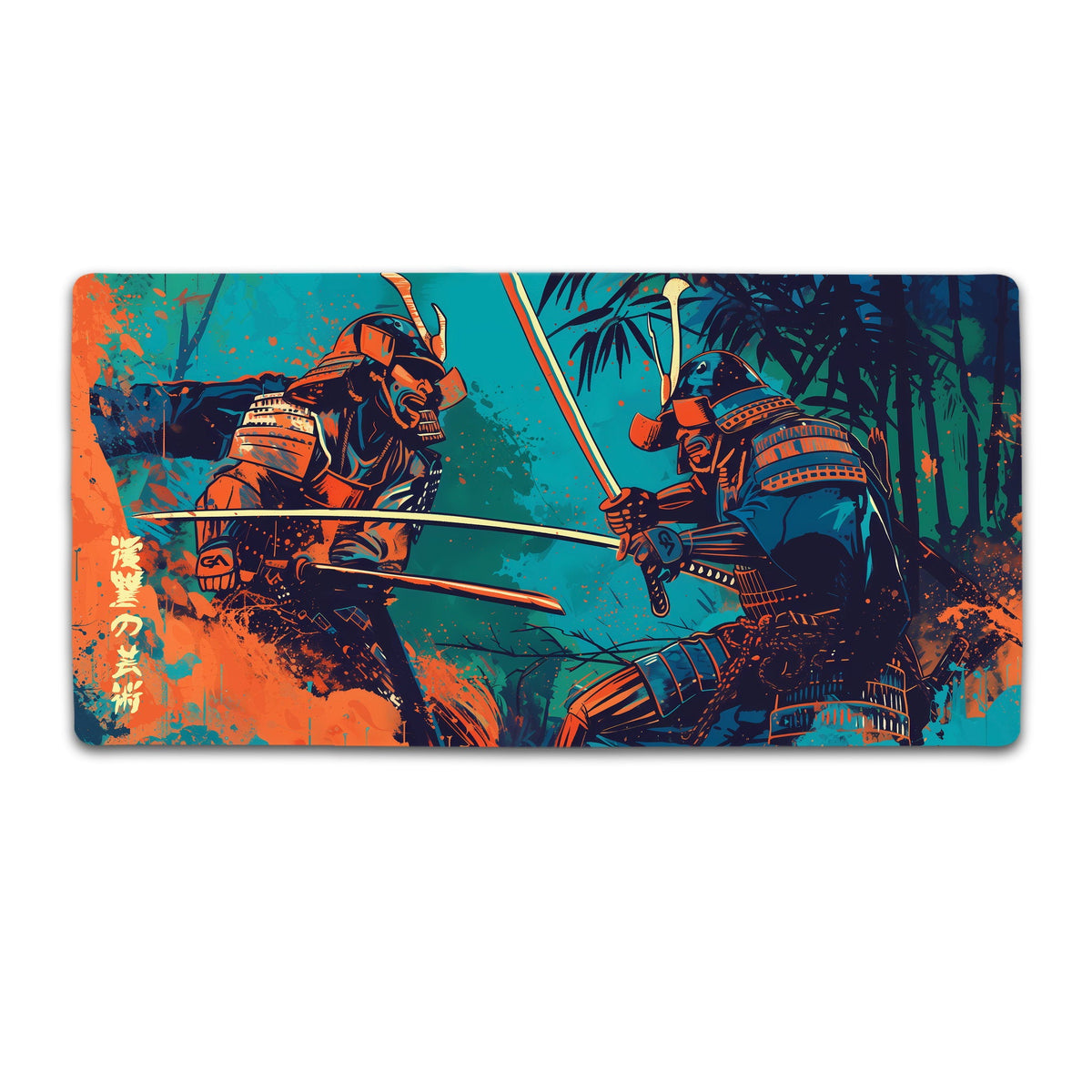 Samurai desk mat gaming mouse pad, 36x18 inch